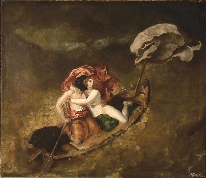 Unknown Artist, Signed 'Alonzo' European - Lovers Adrift On A Stormy Sea, 1863